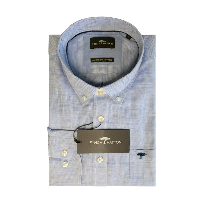 Fynch Hatton Men's Supersoft Cotton Long Sleeve Shirt Crystal Blue
