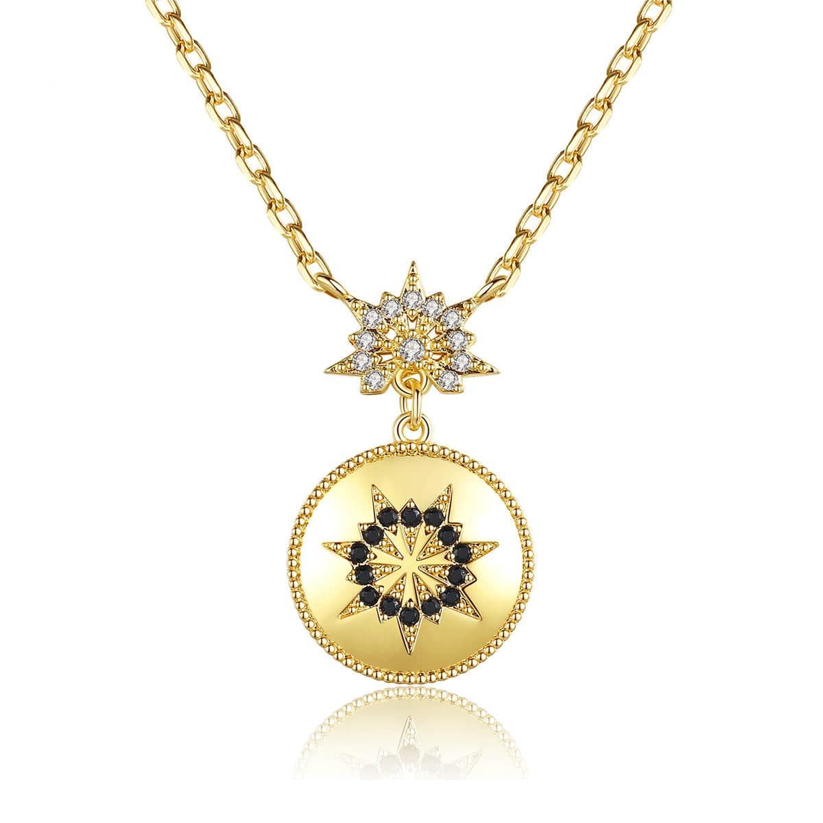 Black Cubic Zirconia & Goldtone Floral Round Pendant Necklace