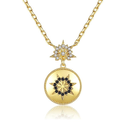 Black Cubic Zirconia & Goldtone Floral Round Pendant Necklace