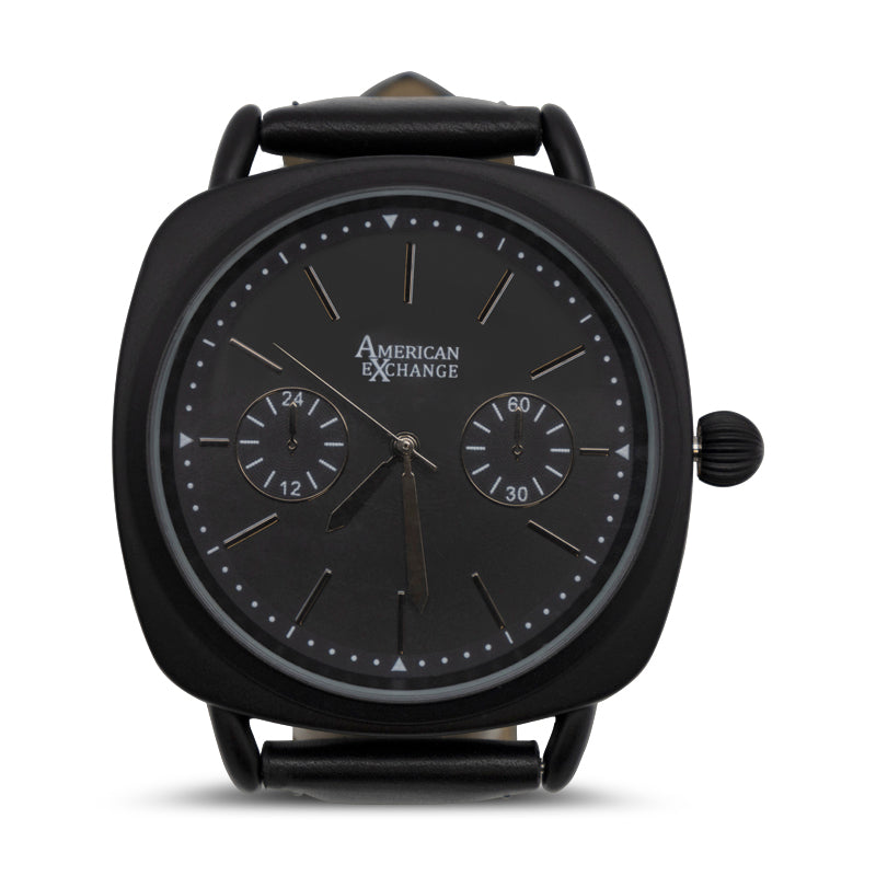 American Exchange Black Mens Leather Watch With Bracelets 5323