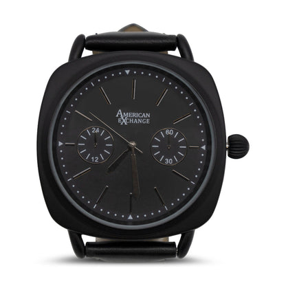 American Exchange Black Mens Leather Watch With Bracelets 5323