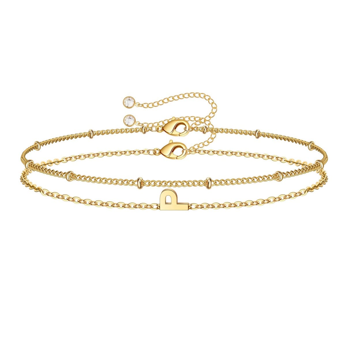 Dainty Initial Layered Chain Bracelet Personalized Adjustable