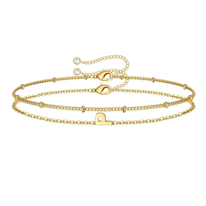 Dainty Initial Layered Chain Bracelet Personalized Adjustable