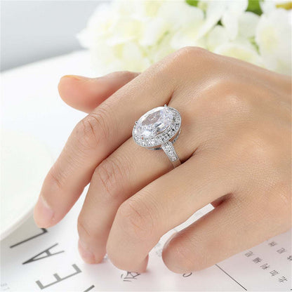 Crystal & Cubic Zirconia Silvertone Halo Oval-Cut Ring