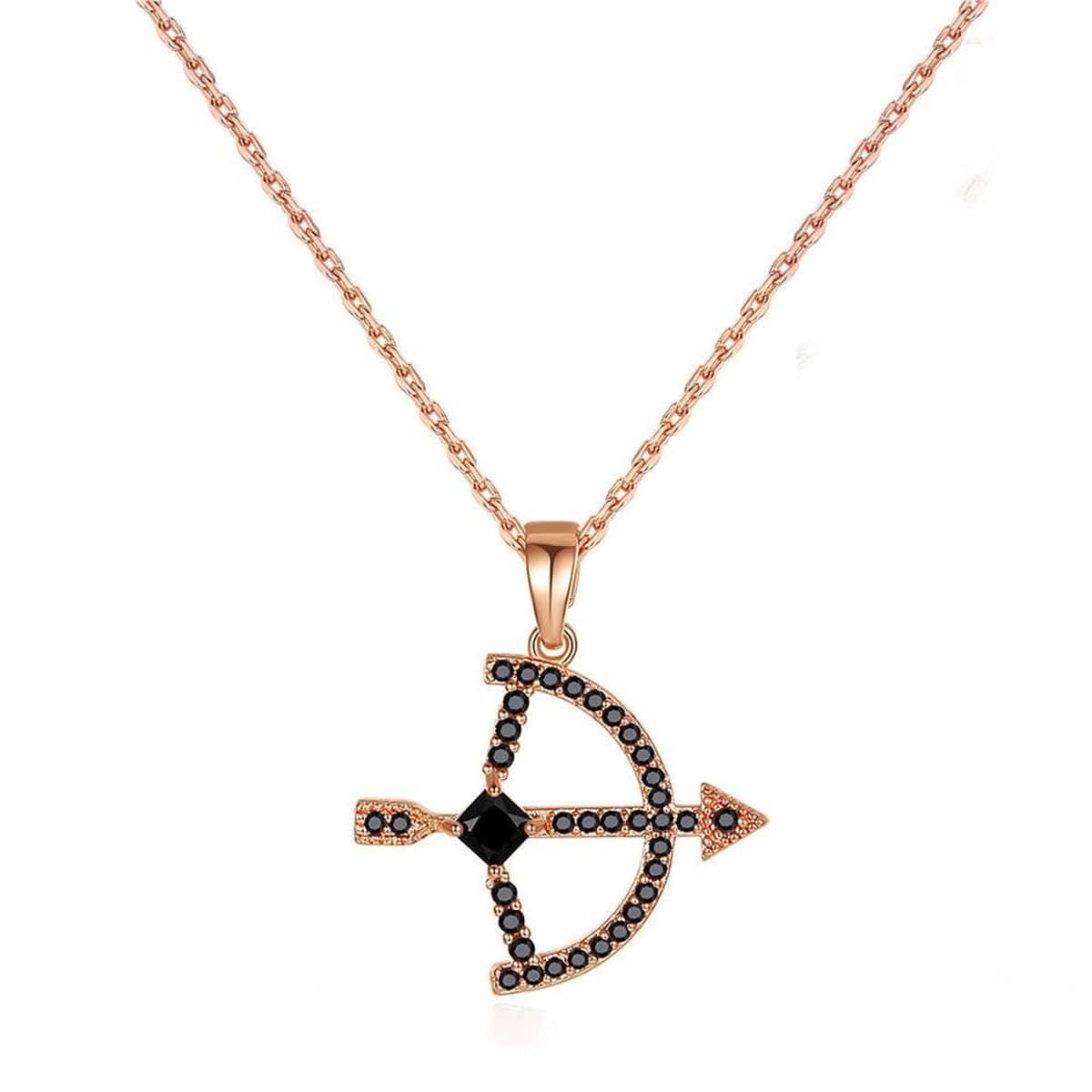 Black Crystal & Cubic Zirconia Rose Goldtone Bow Arrow Pendant Necklace