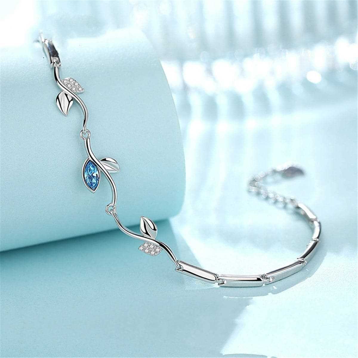 Aqua Cubic Zirconia & Silvertone Vine Bracelet