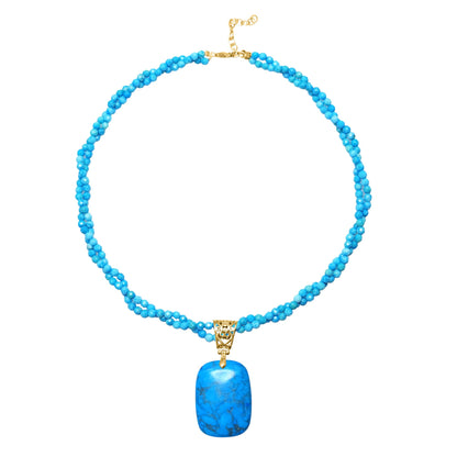 Gold over Sterling Silver Natural Turquoise Beaded Double Strand Necklace