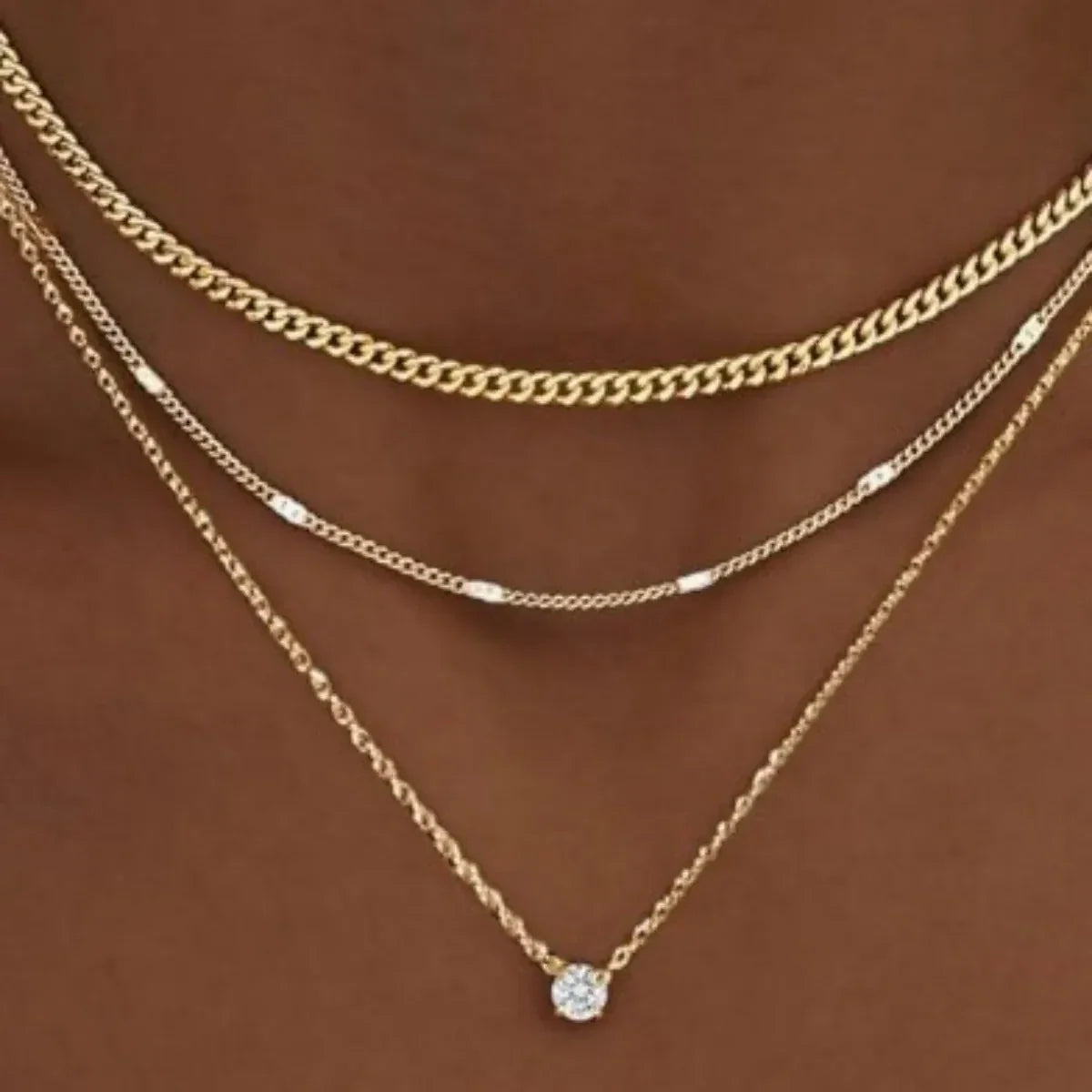 3 Layered CZ Solitaire Necklace for Women