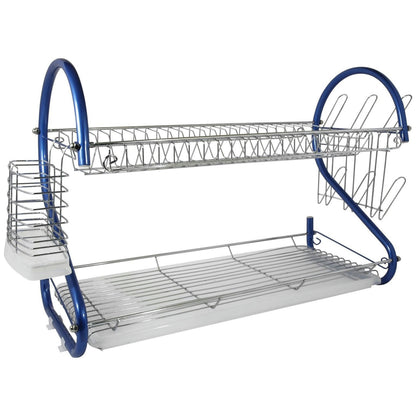 Better Chef 22-Inch 2-Tier Chrome Dish Rack Blue