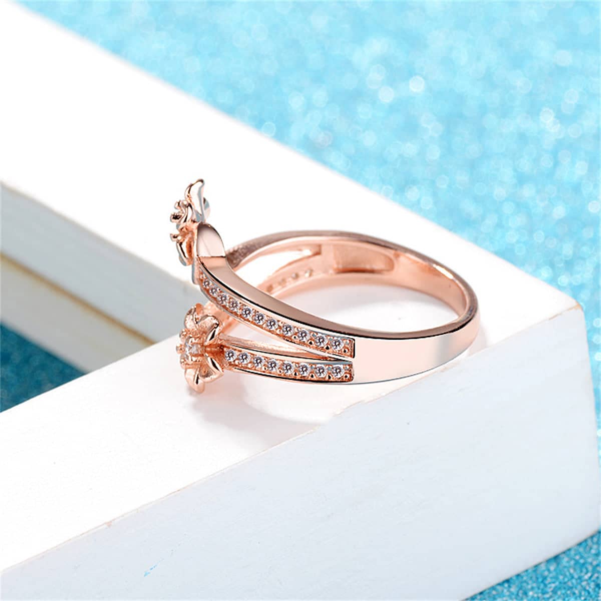 Clear Cubic Zirconia & Rose Goldtone Flower Bypass Ring