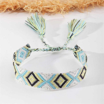 Aqua & Chartreuse Geometric Tassel-Accent Cord Bracelet