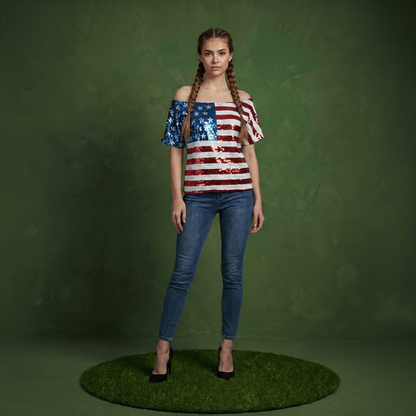Patriotic American Sequin Camisole Top
