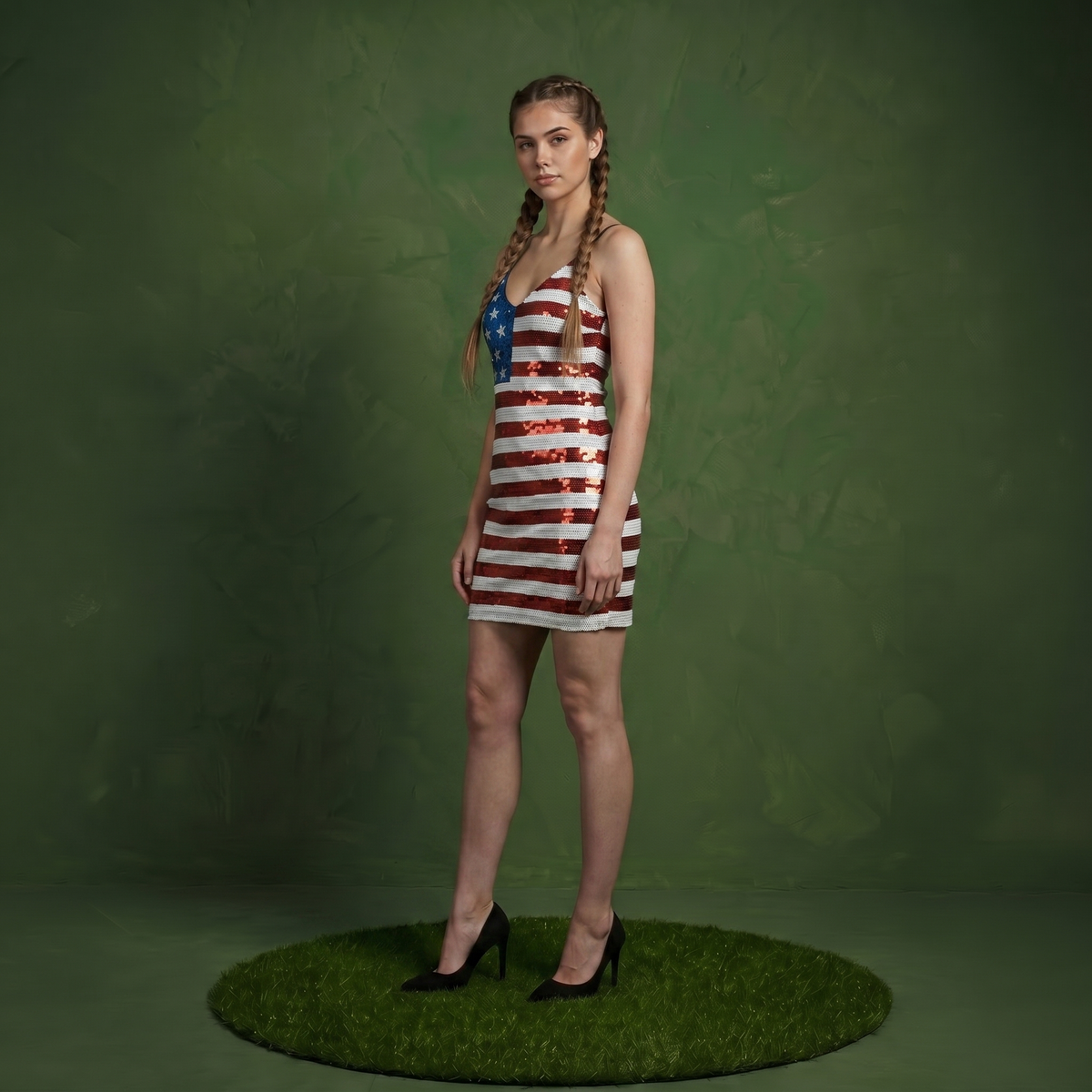 Spaghetti Strap Sleeveless USA American Flag Patriotic Sequin Dress