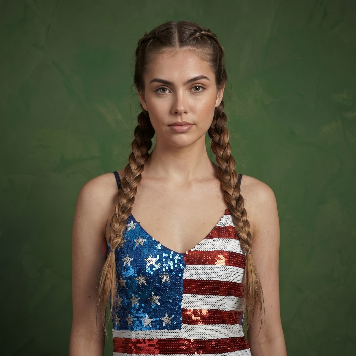 Spaghetti Strap Sleeveless USA American Flag Patriotic Sequin Dress