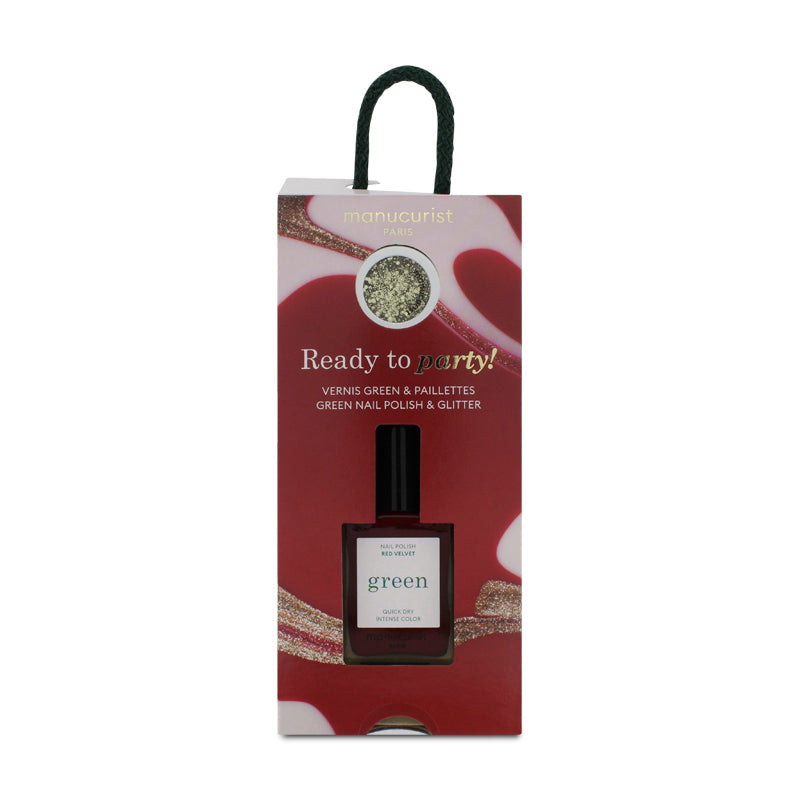 Manucurist Ready To Party Red Velvet Nail Polish & Gold Glitter (Blemished Box)