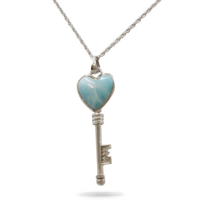 Key Heart Larimar Stone Sterling Silver Necklace By Marahlago