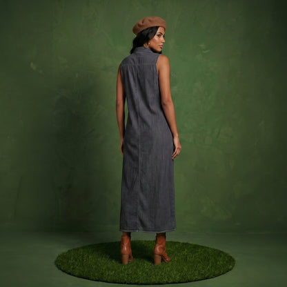 Classic Button-Down Collar Denim Shirt Dress
