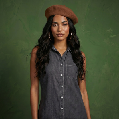 Classic Button-Down Collar Denim Shirt Dress