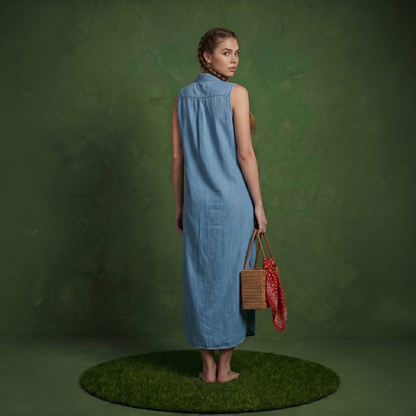 Classic Button-Down Collar Denim Shirt Dress