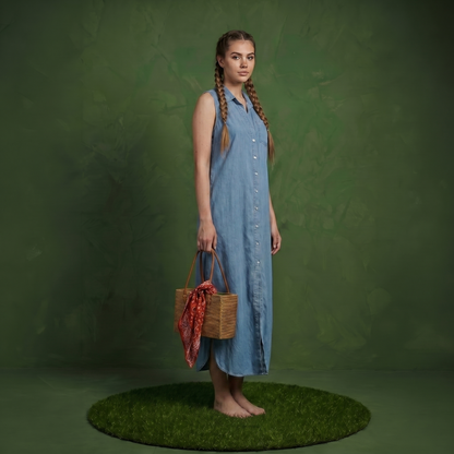 Classic Button-Down Collar Denim Shirt Dress