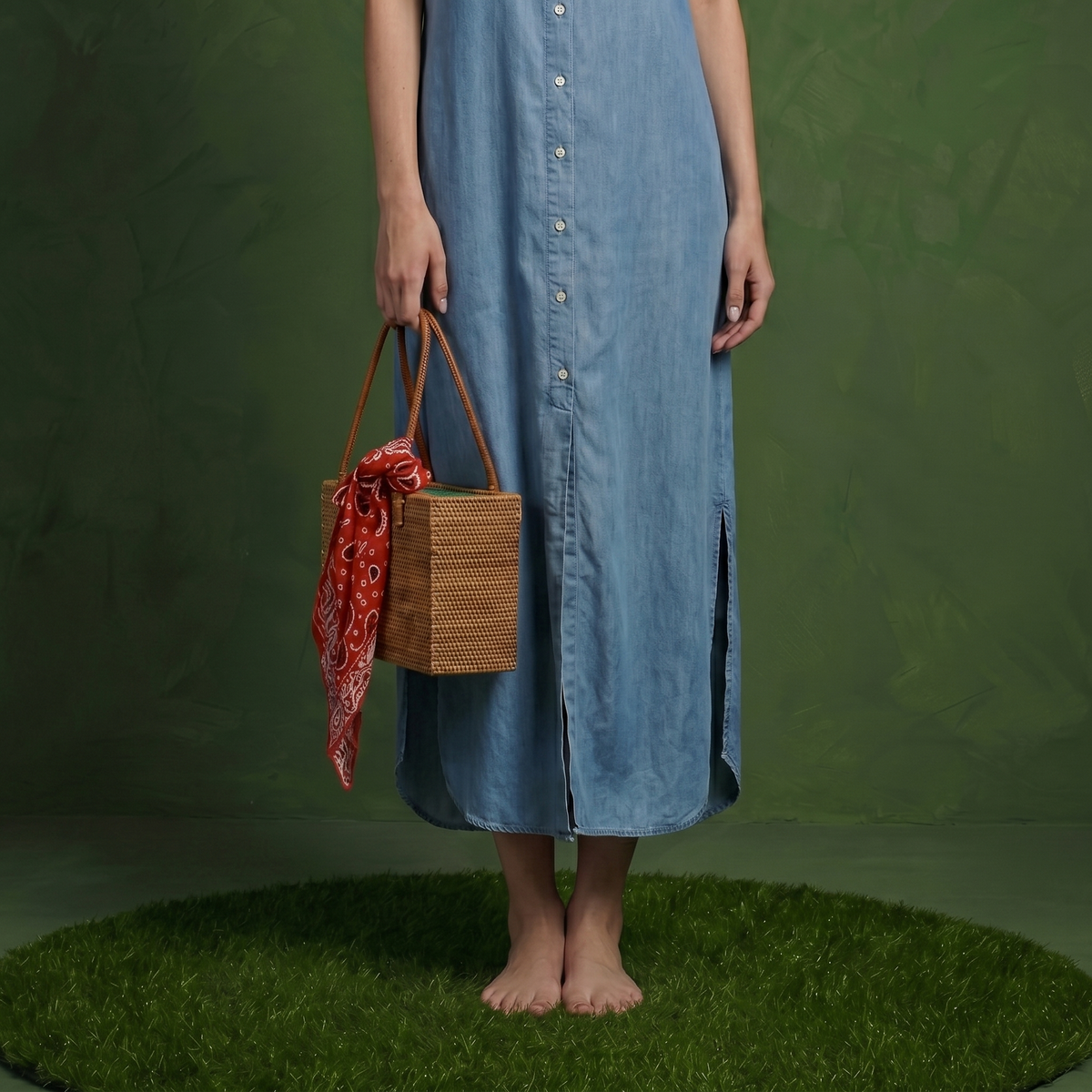 Classic Button-Down Collar Denim Shirt Dress