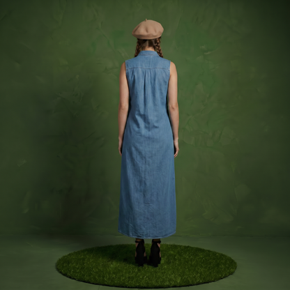 Classic Button-Down Collar Denim Shirt Dress