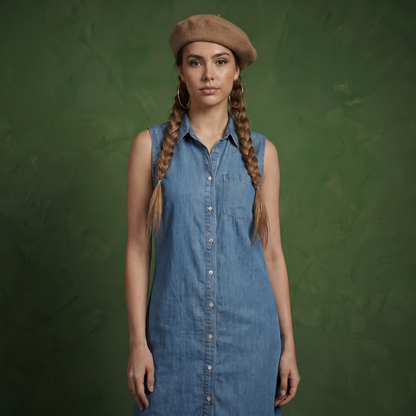 Classic Button-Down Collar Denim Shirt Dress