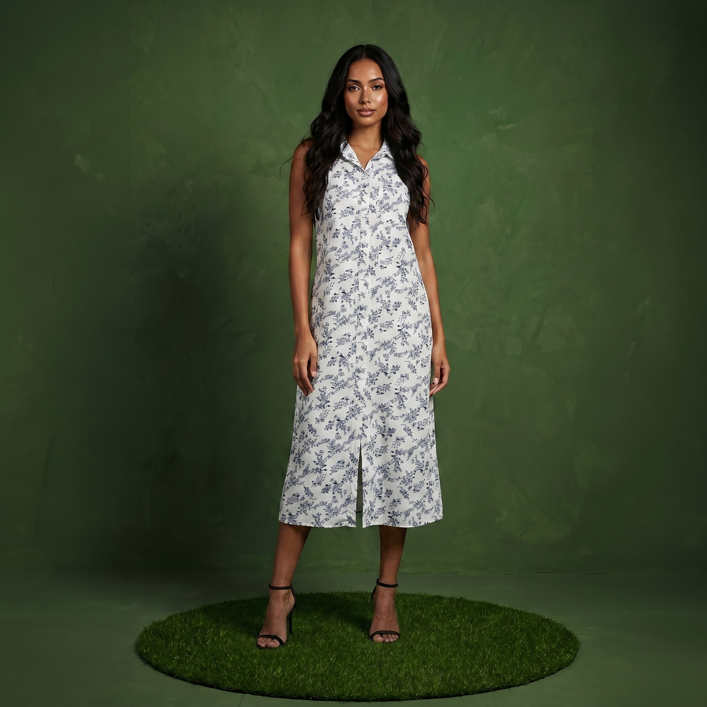 Classic Button-Down Collar Denim Shirt Dress