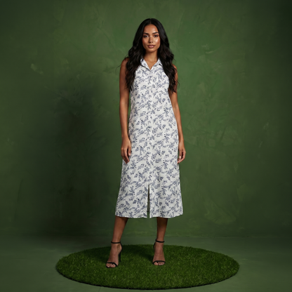 Classic Button-Down Collar Denim Shirt Dress