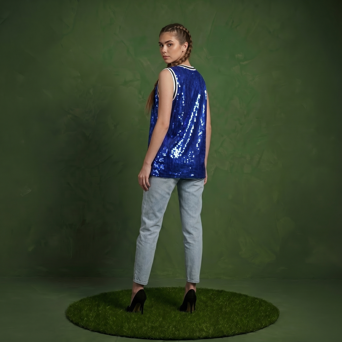 Sparkle Glitter Hip Hop Number 1 T-Shirt Top Blouse Tunic Sequins Basketball Tank Vests