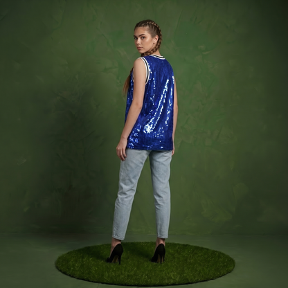 Sparkle Glitter Hip Hop Number 1 T-Shirt Top Blouse Tunic Sequins Basketball Tank Vests