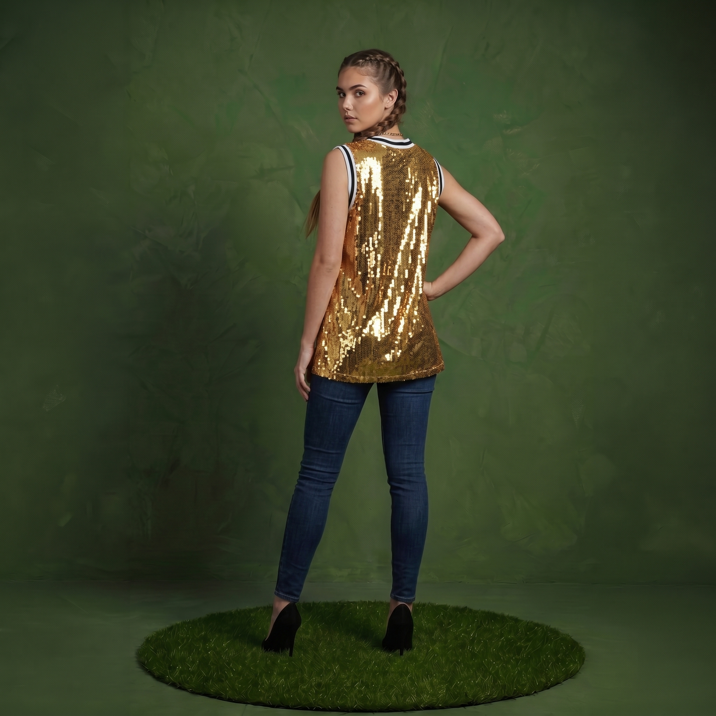 Sparkle Glitter Hip Hop Number 1 T-Shirt Top Blouse Tunic Sequins Basketball Tank Vests