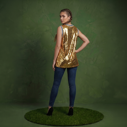 Sparkle Glitter Hip Hop Number 1 T-Shirt Top Blouse Tunic Sequins Basketball Tank Vests