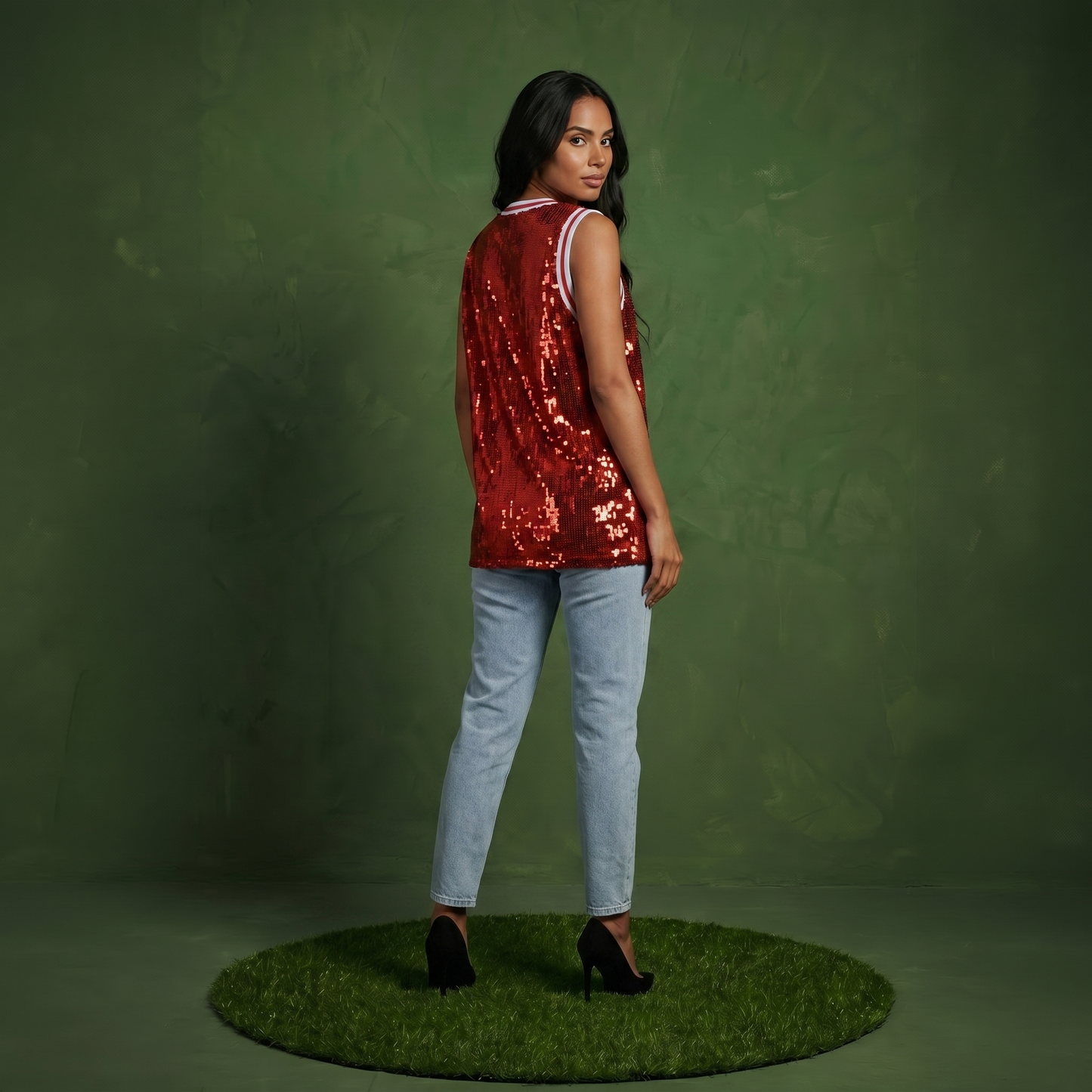 Sparkle Glitter Hip Hop Number 1 T-Shirt Top Blouse Tunic Sequins Basketball Tank Vests
