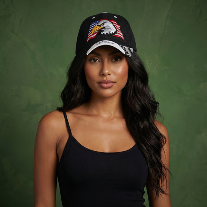 Anna-Kaci USA American Flag Patriotic Eagle Hawk Embossed 3D Adjustable Velcro Baseball Caps Hats