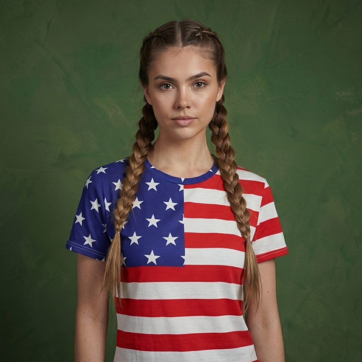 Round Neck American Flag Top July of 4th USA Patriotic T-Shirt Blouse