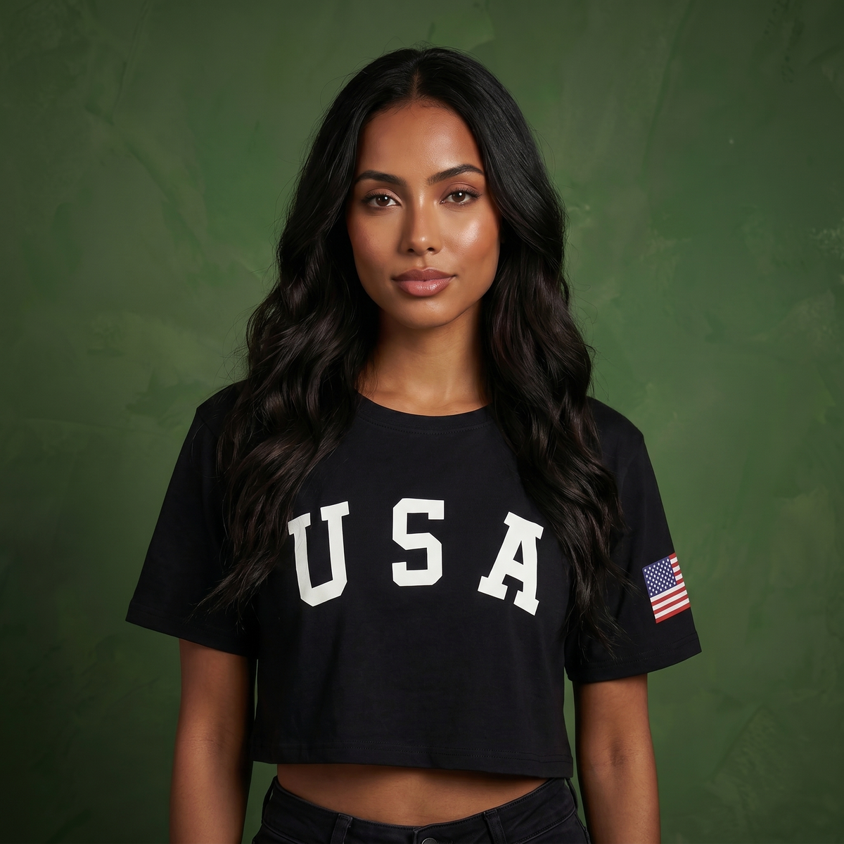 Anna-Kaci Women's Letter Print Crop Top Short Sleeve July 4th USA Flag T-Shirt