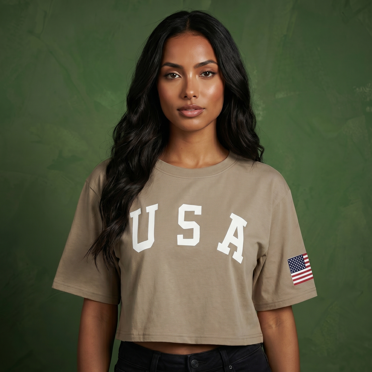 Anna-Kaci Women's Letter Print Crop Top Short Sleeve July 4th USA Flag T-Shirt