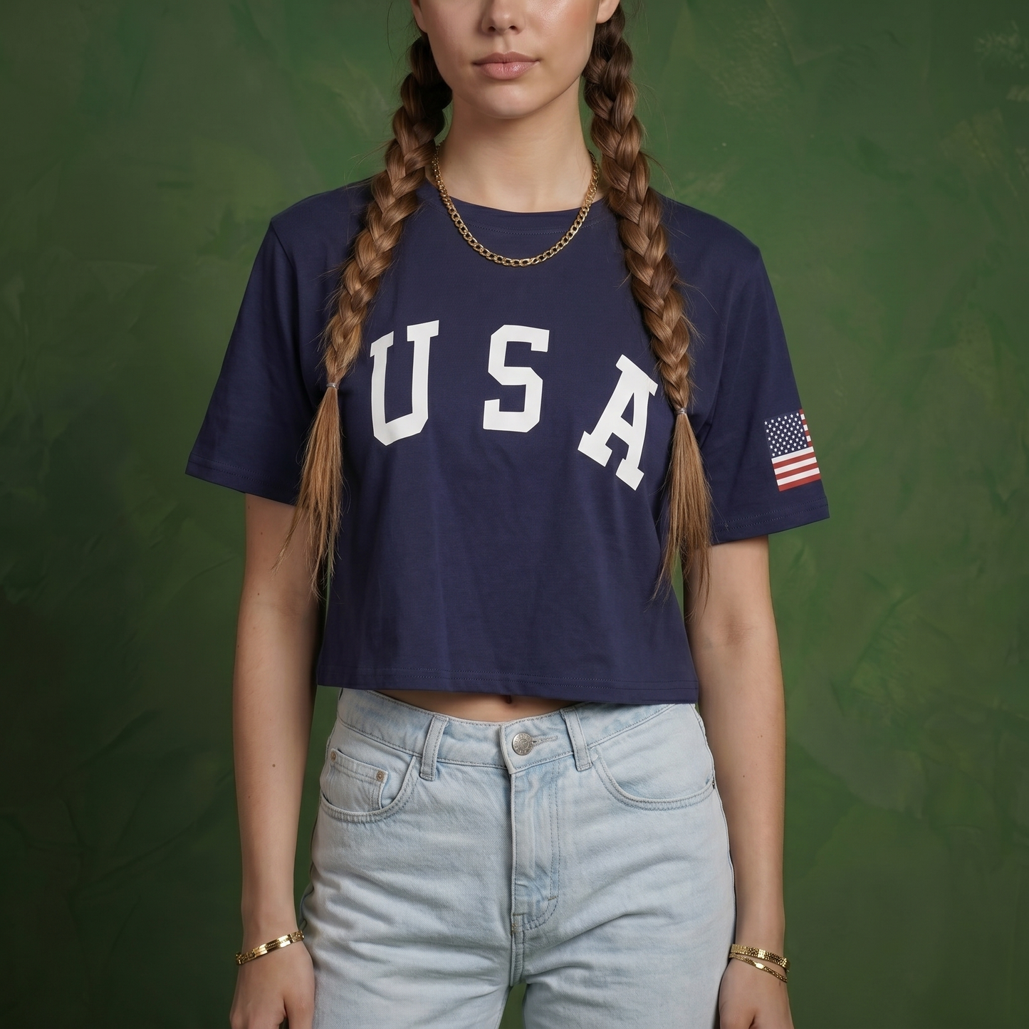 Anna-Kaci Women's Letter Print Crop Top Short Sleeve July 4th USA Flag T-Shirt