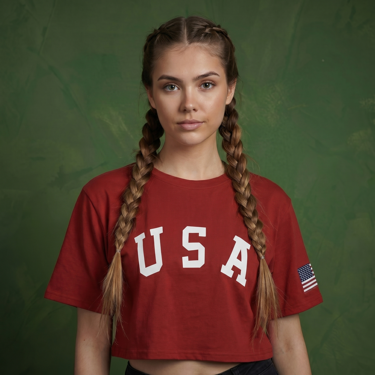 Anna-Kaci Women's Letter Print Crop Top Short Sleeve July 4th USA Flag T-Shirt