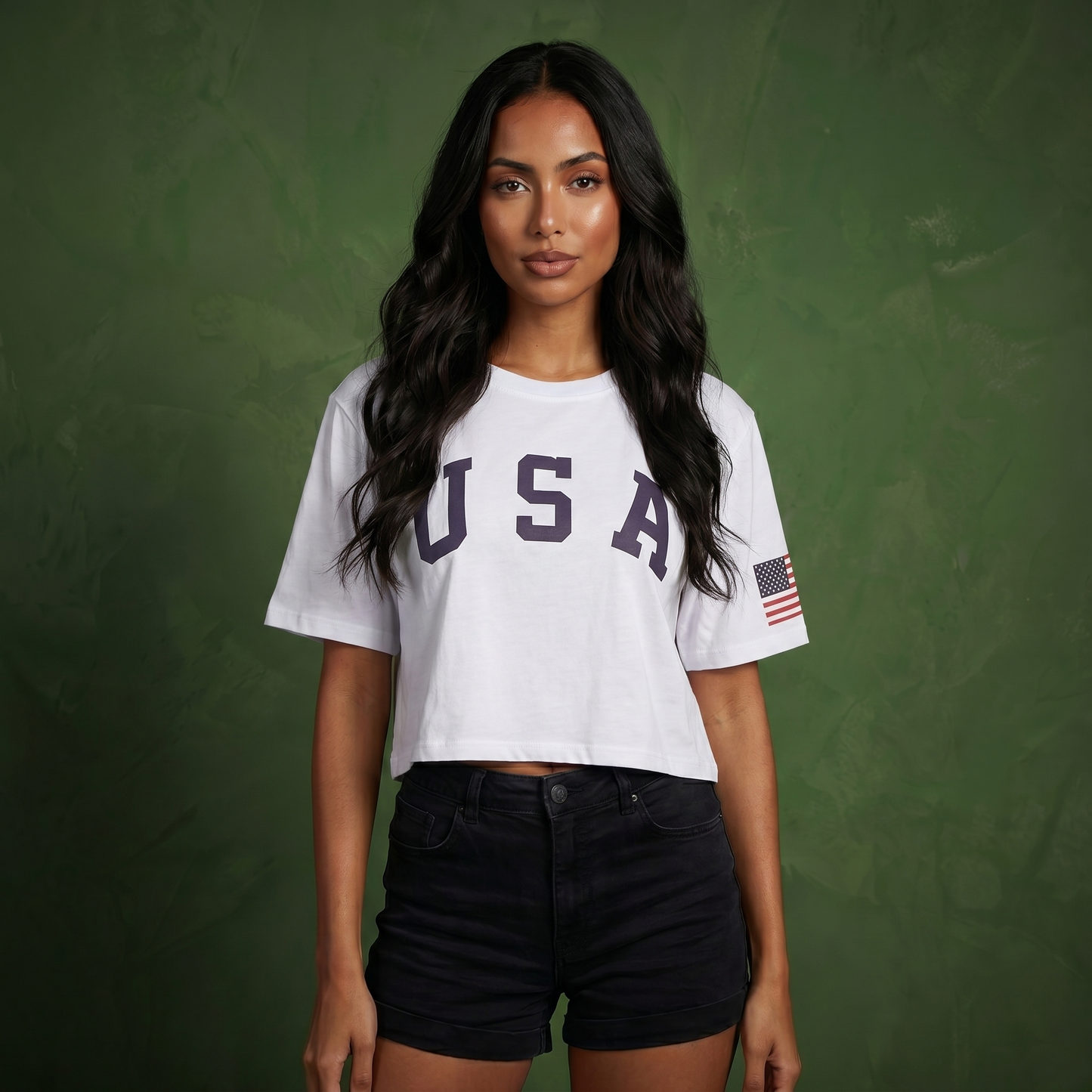 Anna-Kaci Women's Letter Print Crop Top Short Sleeve July 4th USA Flag T-Shirt