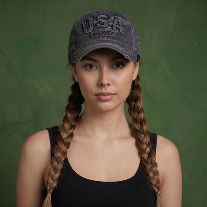 Anna-Kaci American USA Embroidered Washed Cotton Baseball Cap Polo Style