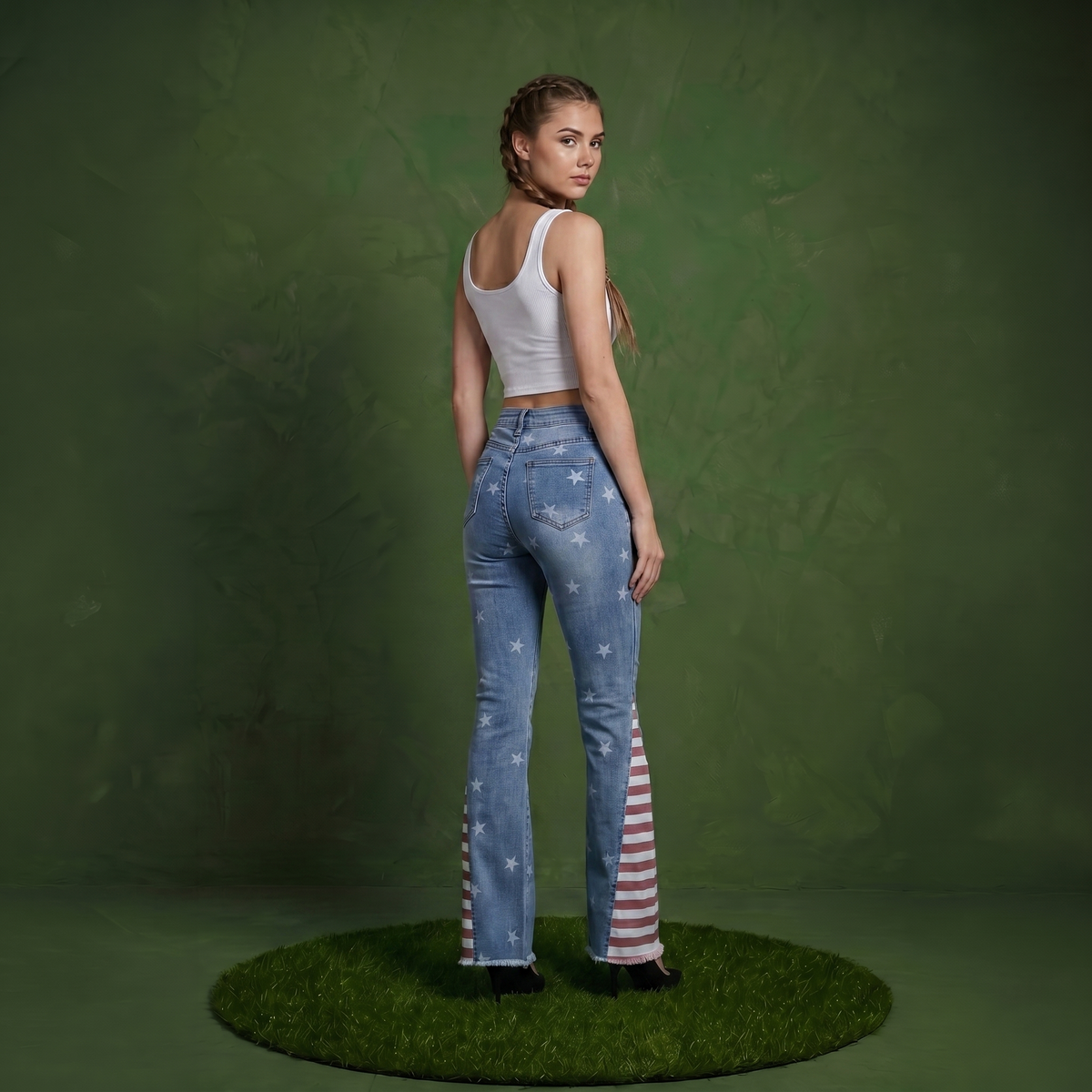 Floral Daisy Embroidered Mid Rise Bell Bottom Jeans