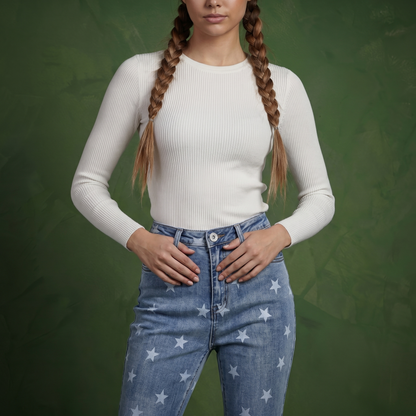 Floral Daisy Embroidered Mid Rise Bell Bottom Jeans