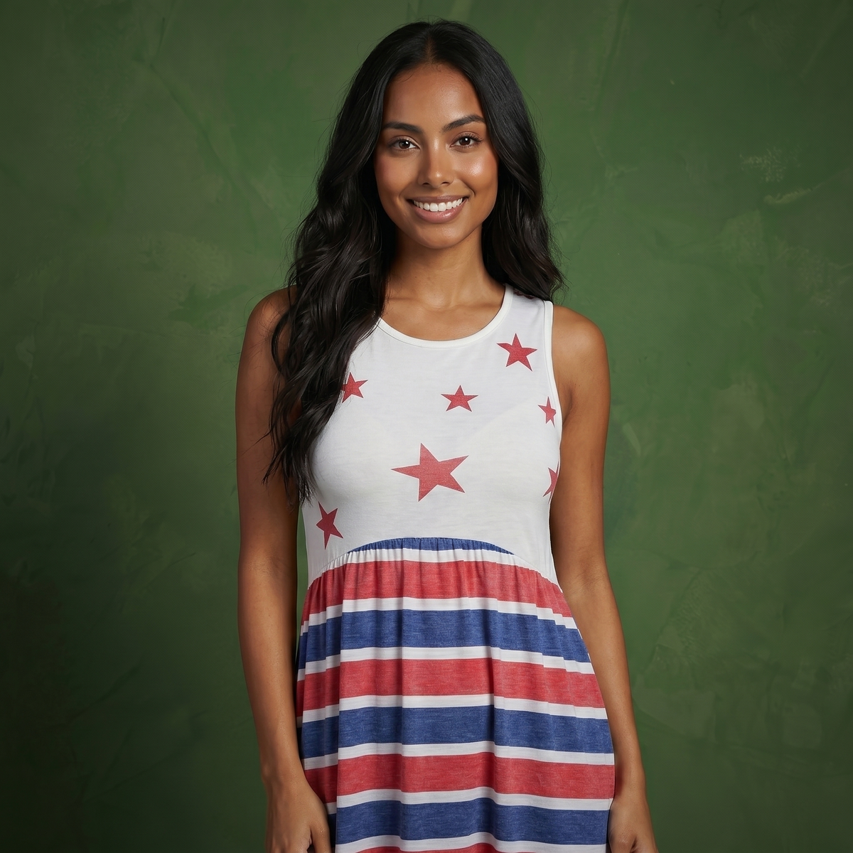4th of July American Flag Dress Sleeveless Stars Stripes Summer Maxi Dress with Pockets