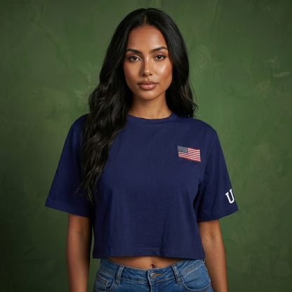Anna-Kaci Women's American Flag Crop Top July 4th Summer USA Patriotic T-Shirt