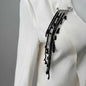 Black Crystal & Acrylic Silvertone Tassel Pin Brooch