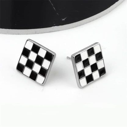 Black & White Plaid Square Stud Earrings