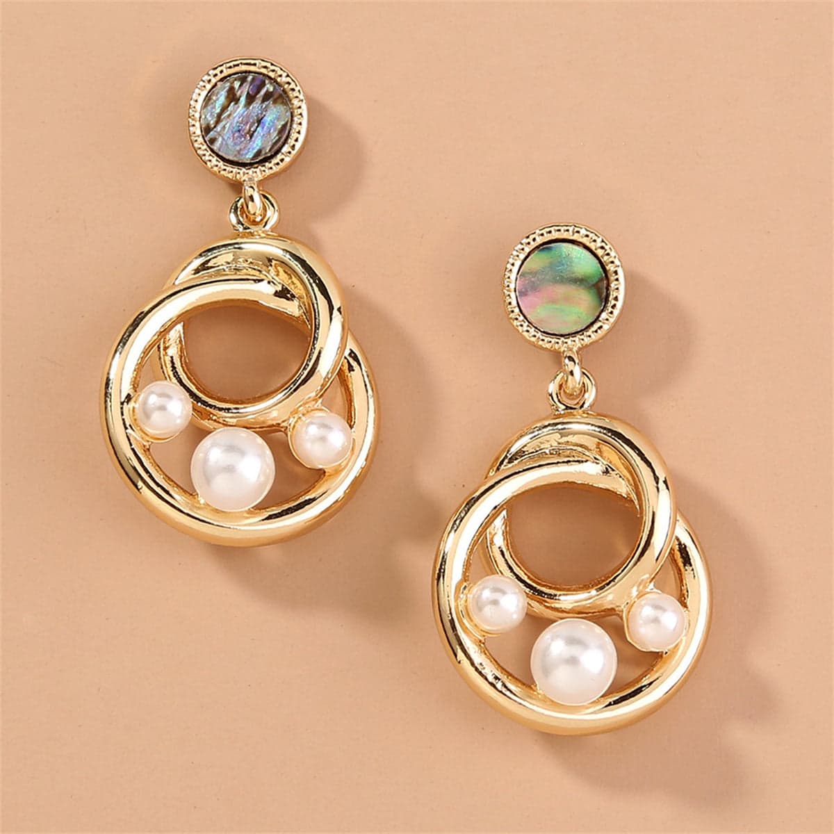 Abalone Shell & Pearl Goldtone Interlocking Drop Earrings