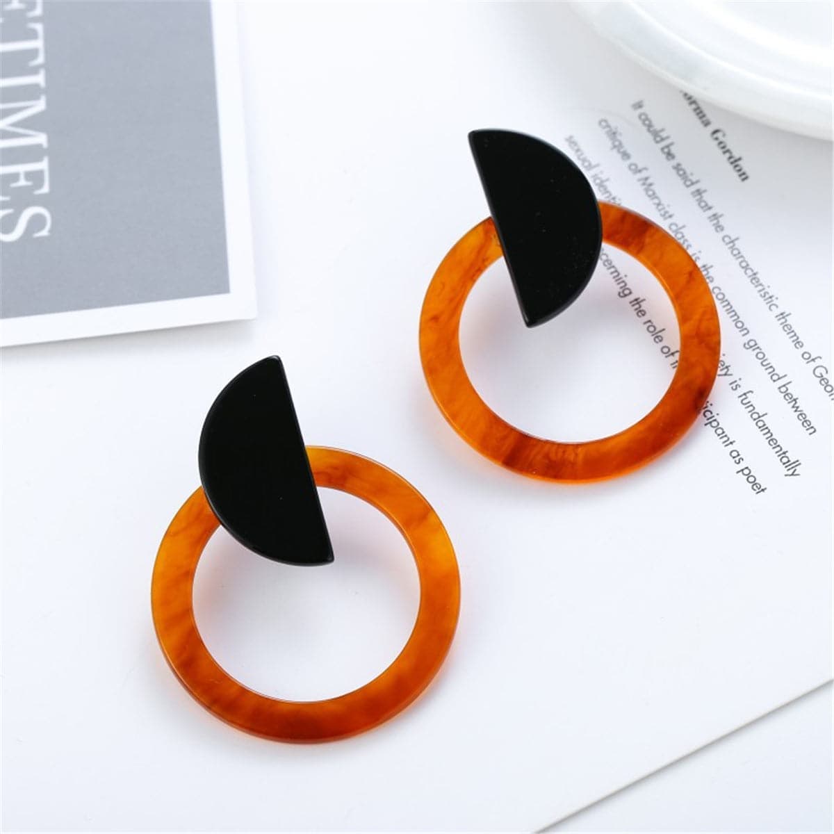 Black & Orange Ombré Circle Drop Earrings